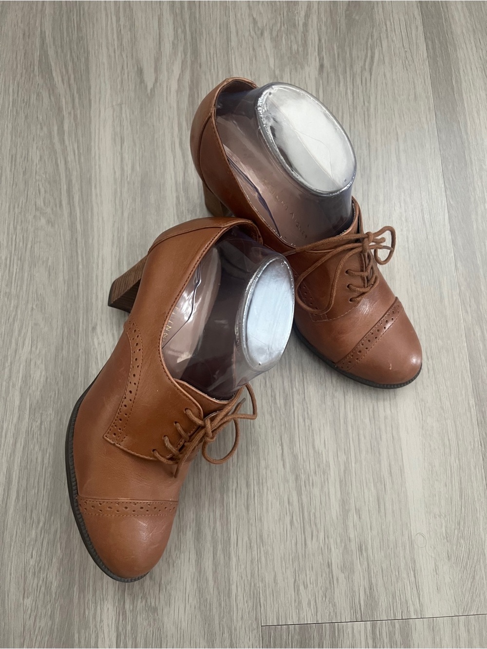 Eileen Fisher Leather Oxford Block Heel Lace Up Shoes Cognac Brown 7.5